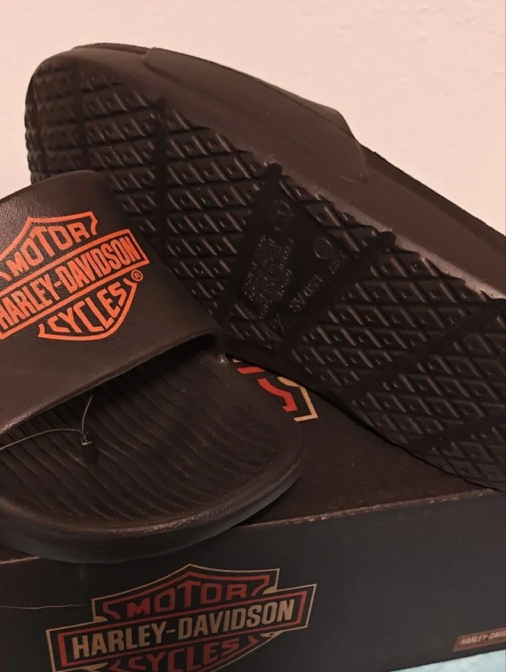 Harley-Davidson Black with Orange Logo Slide Sandals